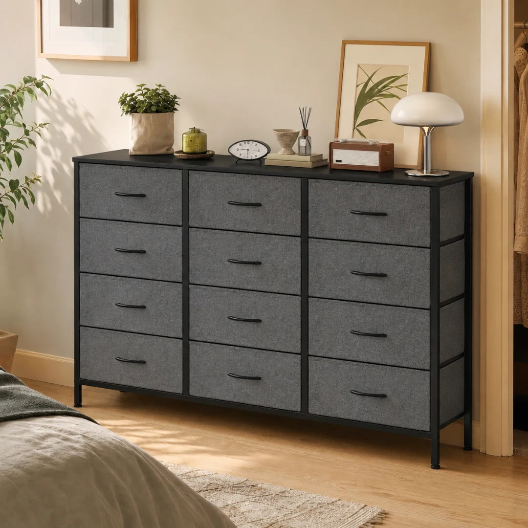 12-Drawer Fabric Chest of Drawers - 120cm Wide Bedroom Storage