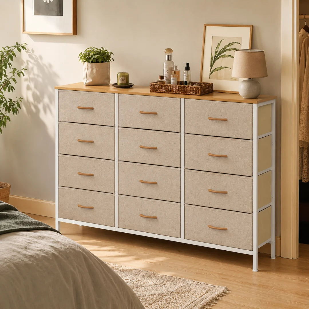 12-Drawer Fabric Chest of Drawers - 120cm Wide Bedroom Storage