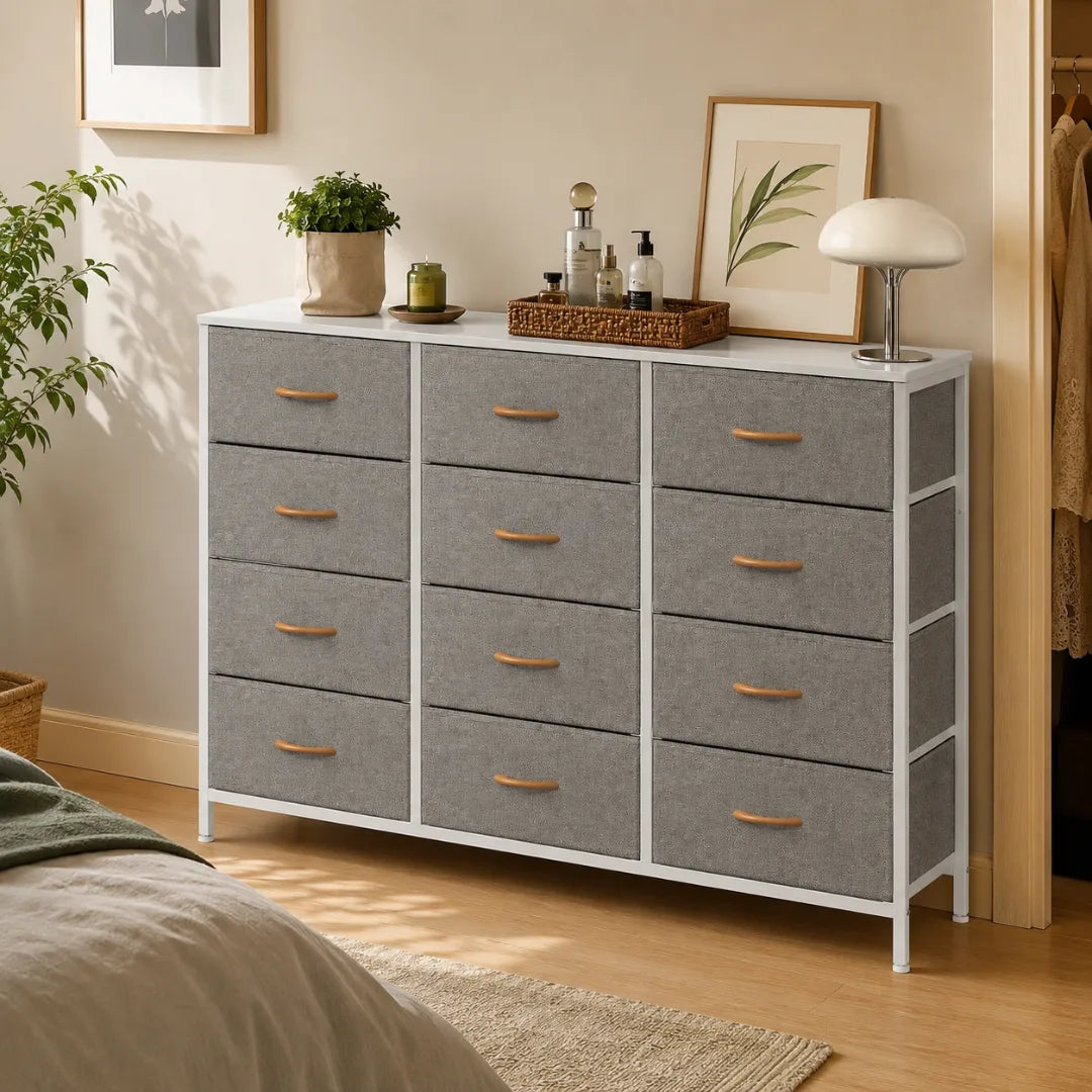 12-Drawer Fabric Chest of Drawers - 120cm Wide Bedroom Storage