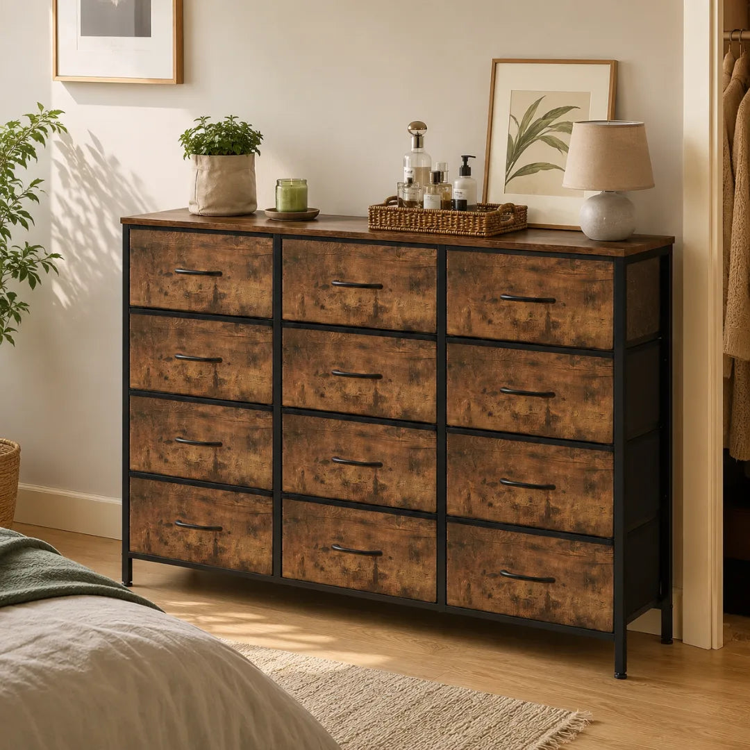 12-Drawer Fabric Chest of Drawers - 120cm Wide Bedroom Storage