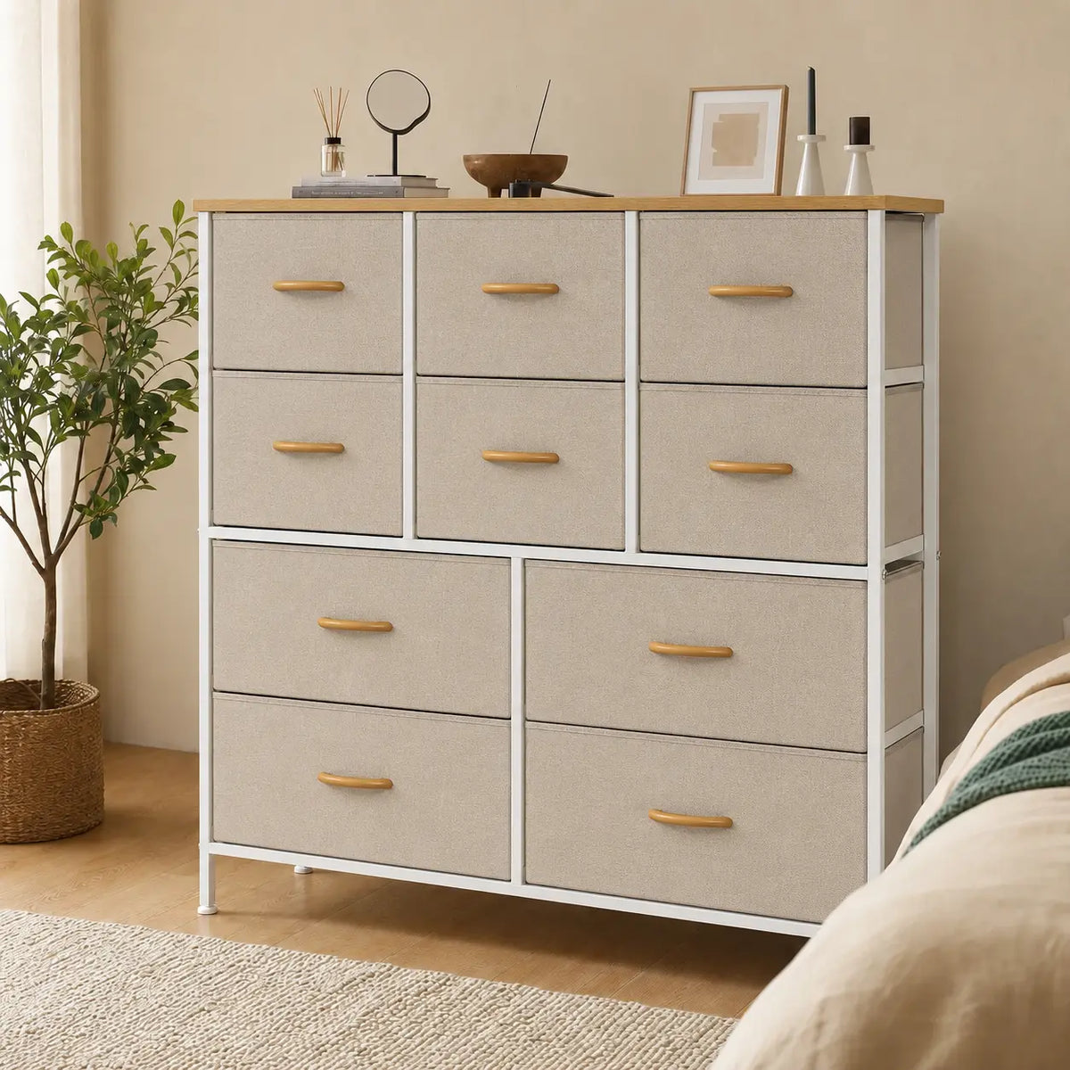 10-Drawer Fabric Chest of Drawers - 100cm Bedroom Storage