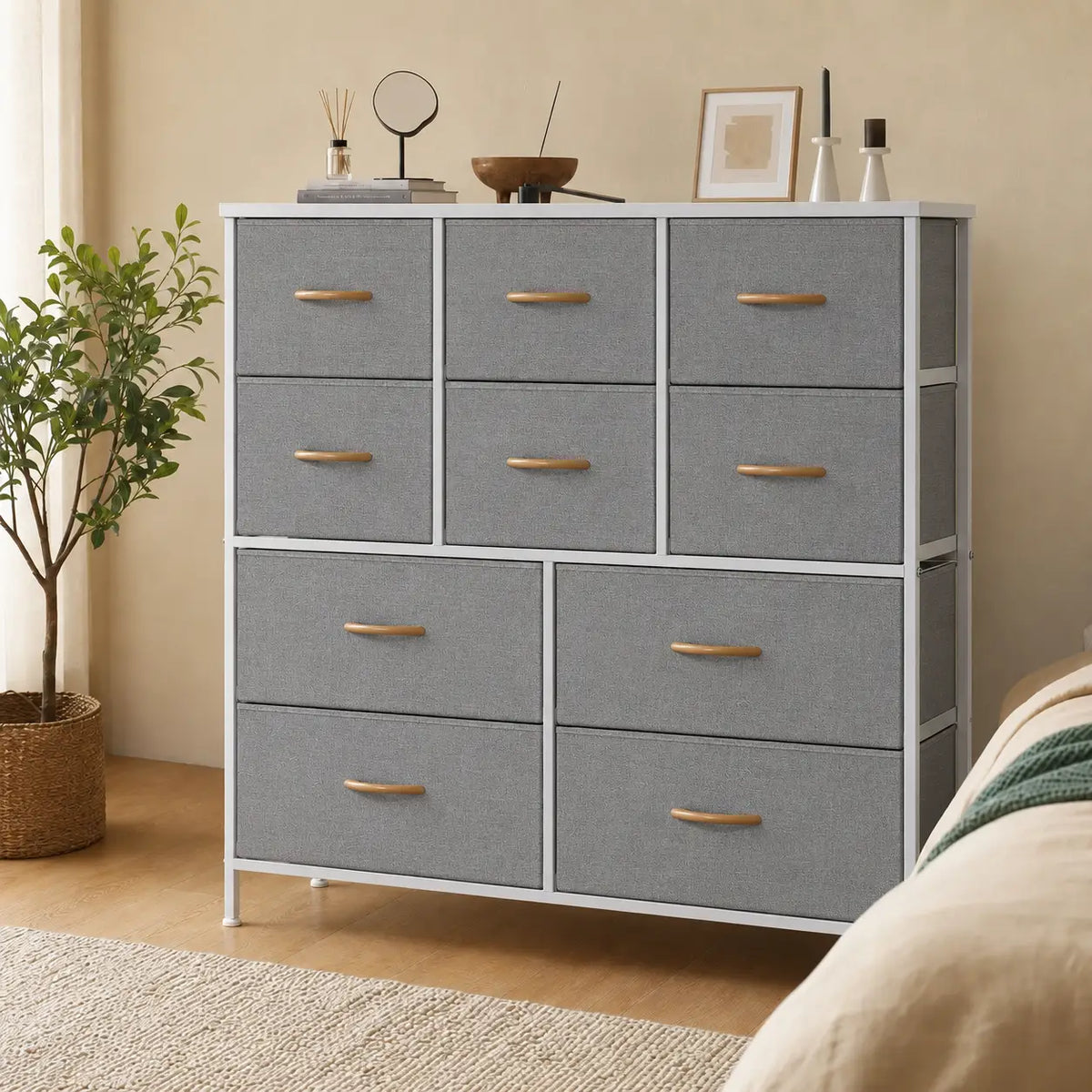 10-Drawer Fabric Chest of Drawers - 100cm Bedroom Storage
