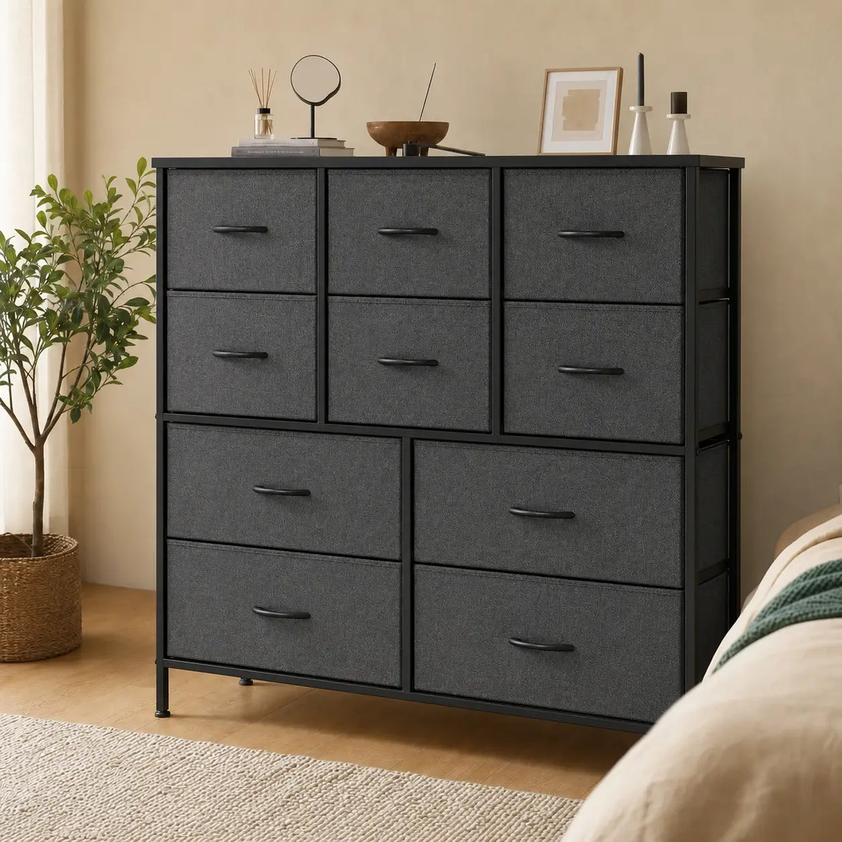 10-Drawer Fabric Chest of Drawers - 100cm Bedroom Storage