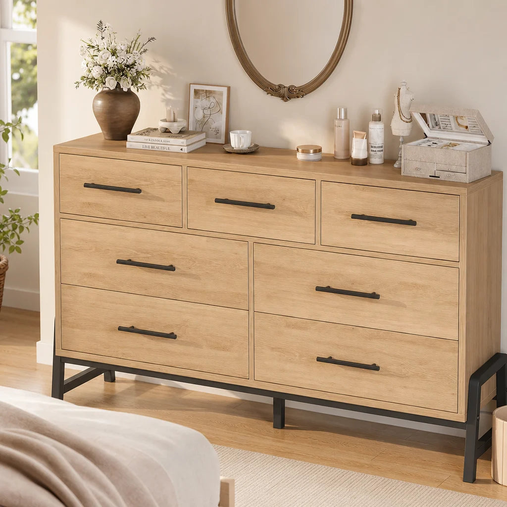 Natural Oak 7-Drawer Chest of Drawers - 132cm Wide Bedroom Storage