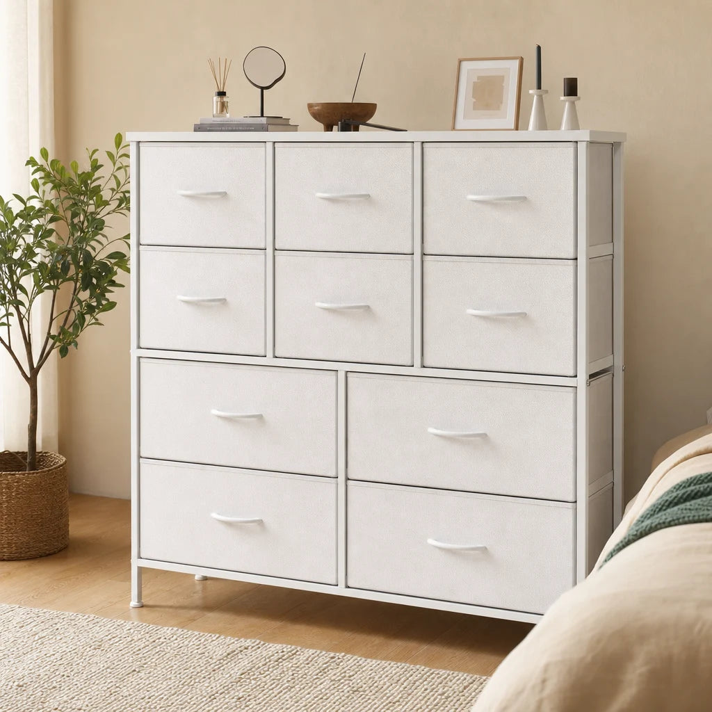10-Drawer Fabric Chest of Drawers - 100cm Bedroom Storage
