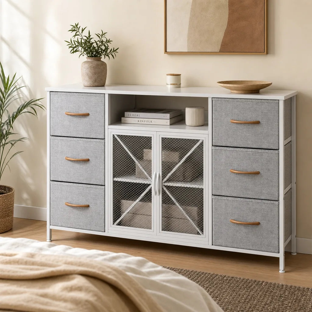 6-Drawer Fabric Chest of Drawers - 120cm Wide Bedroom Storage