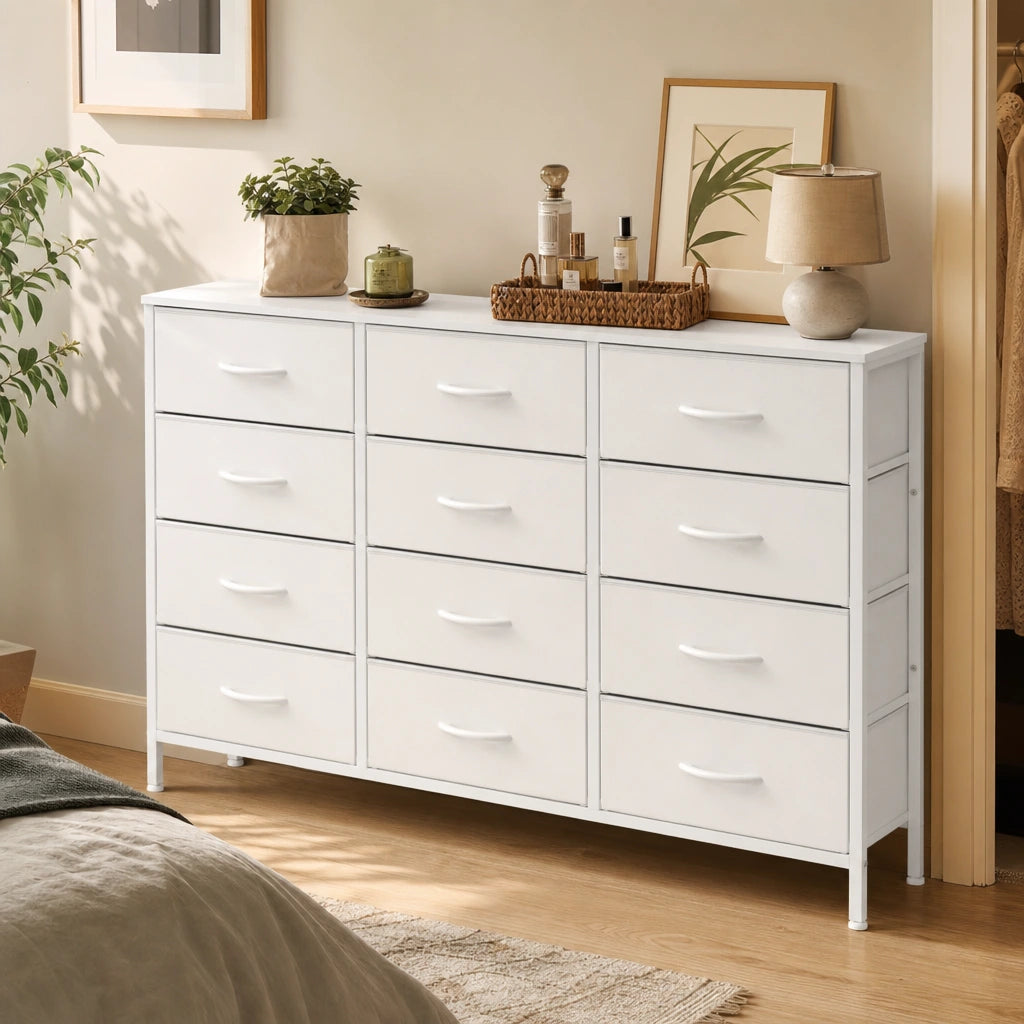 12-Drawer Fabric Chest of Drawers - 120cm Wide Bedroom Storage