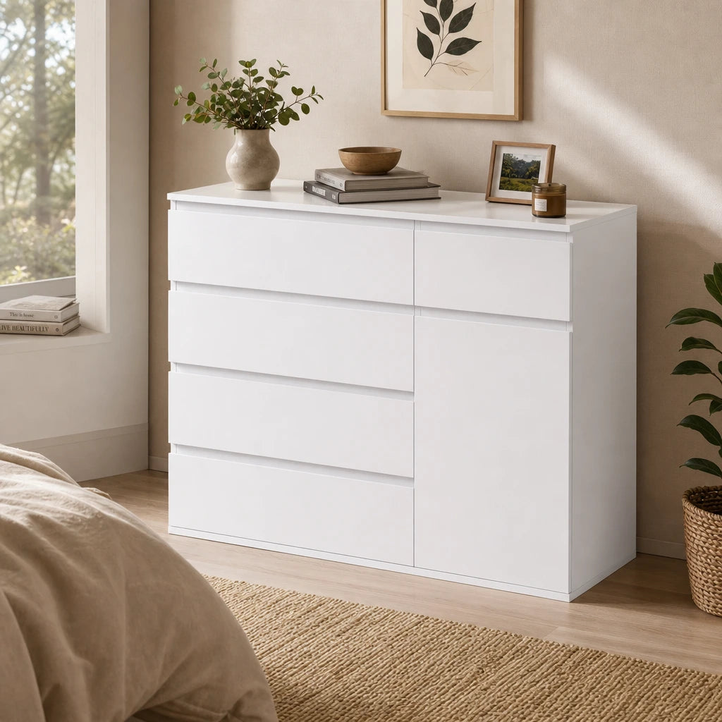White Handle-Less Chest of Drawers - 100cm Wide Bedroom Storage