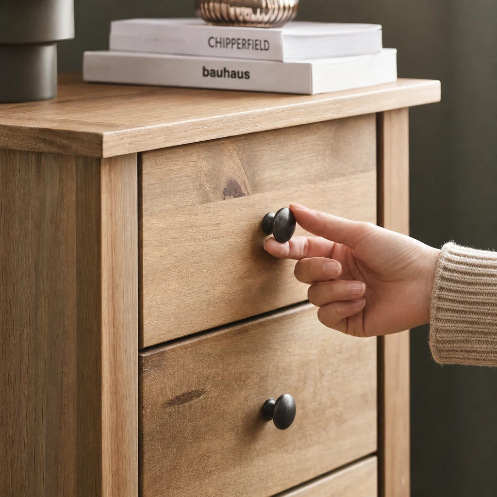 Oak-Stained Pine Tallboy Chest of Drawers - 46cm Narrow Storage