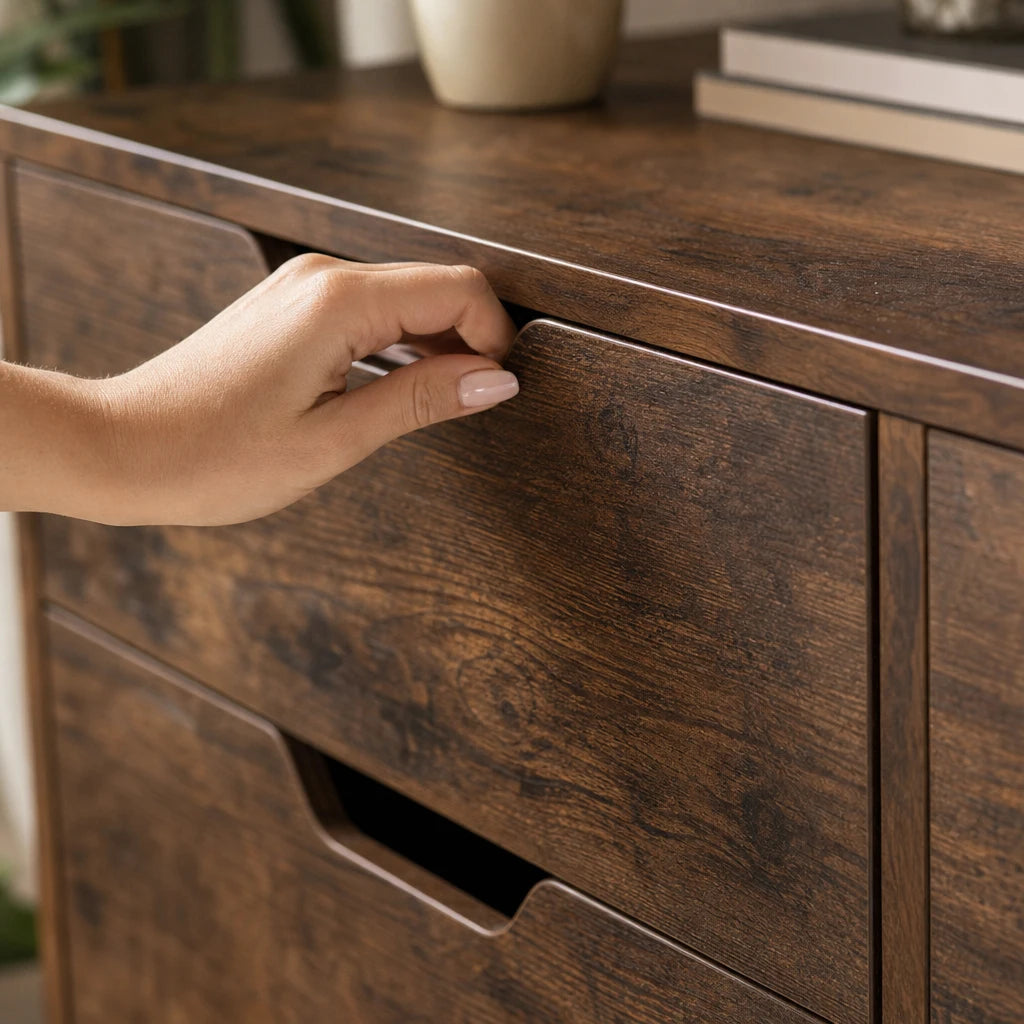 Brown Wood-Grain 4-Drawer Chest of Drawers - Mobile Storage Cabinet