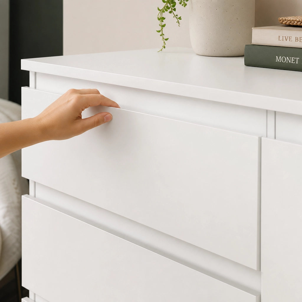 White Handle-Less Chest of Drawers - 100cm Wide Bedroom Storage