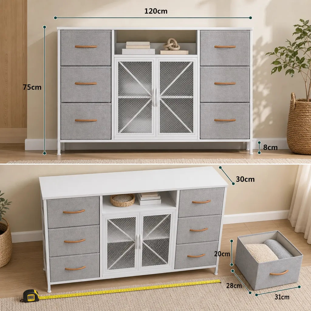 6-Drawer Fabric Chest of Drawers - 120cm Wide Bedroom Storage