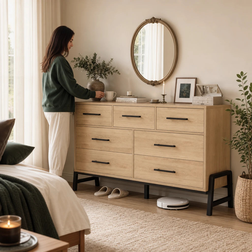Natural Oak 7-Drawer Chest of Drawers - 132cm Wide Bedroom Storage