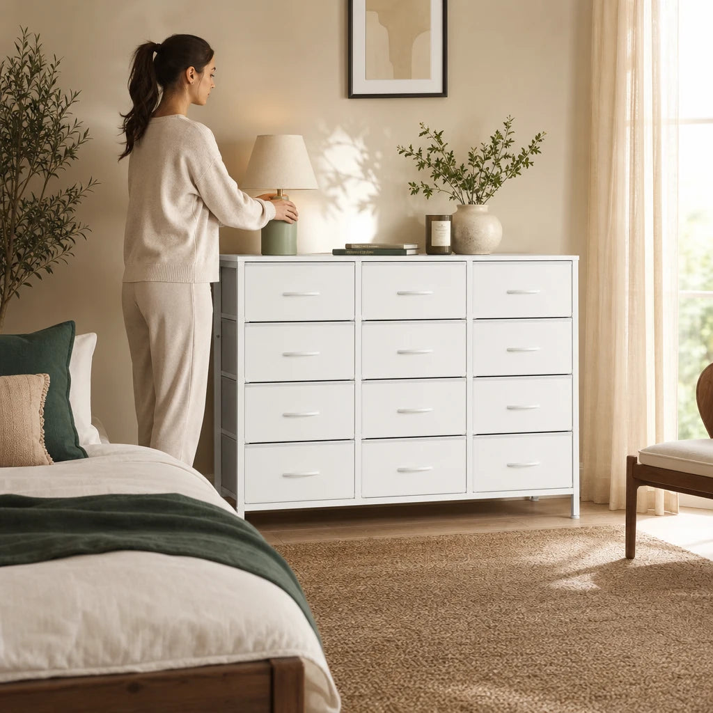 12-Drawer Fabric Chest of Drawers - 120cm Wide Bedroom Storage