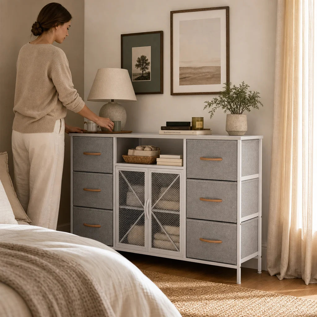 6-Drawer Fabric Chest of Drawers - 120cm Wide Bedroom Storage
