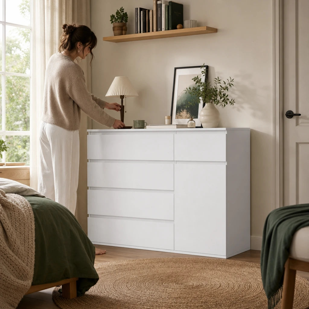 White Handle-Less Chest of Drawers - 100cm Wide Bedroom Storage