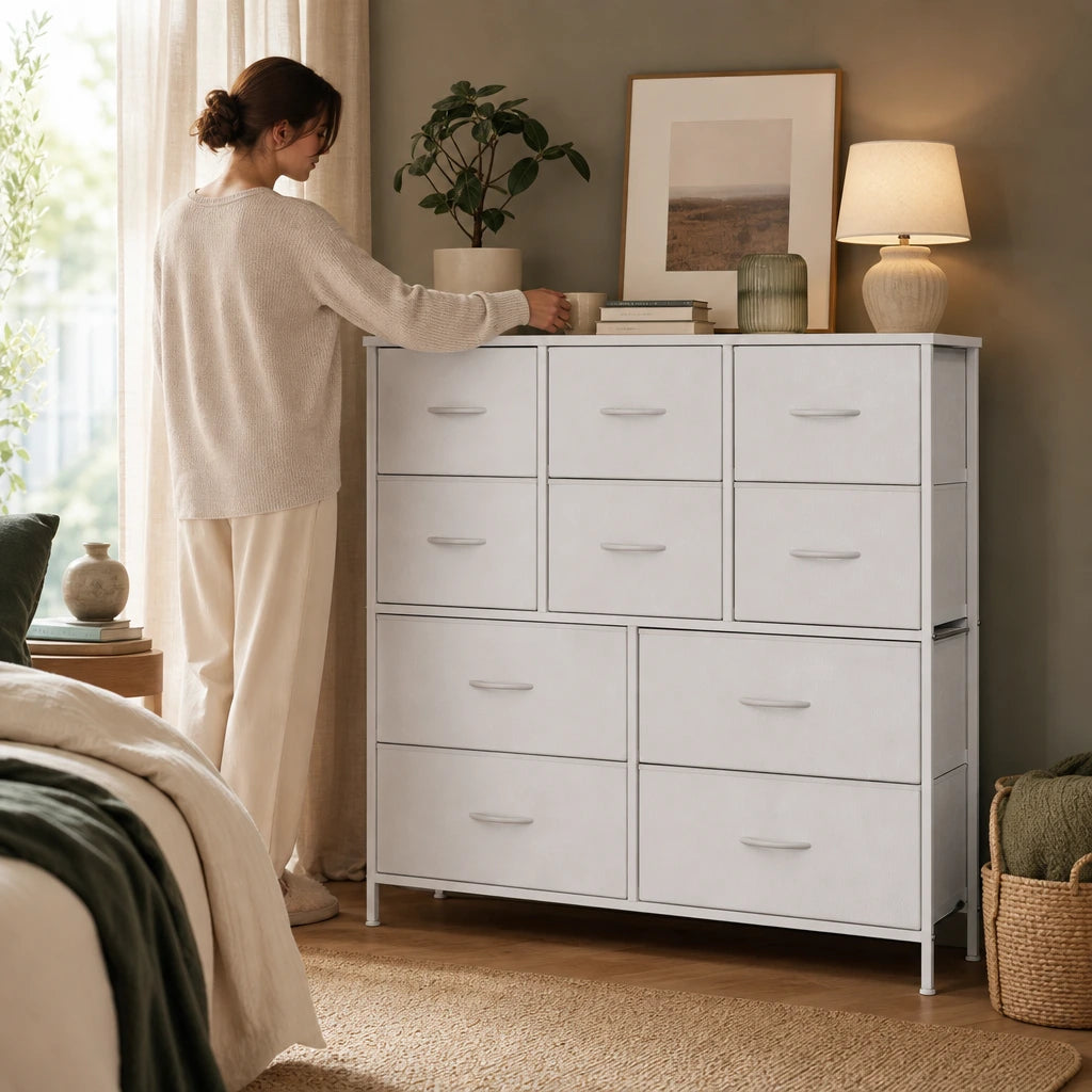 10-Drawer Fabric Chest of Drawers - 100cm Bedroom Storage