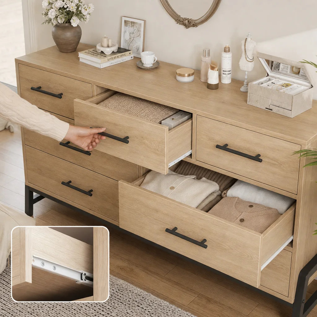 Natural Oak 7-Drawer Chest of Drawers - 132cm Wide Bedroom Storage
