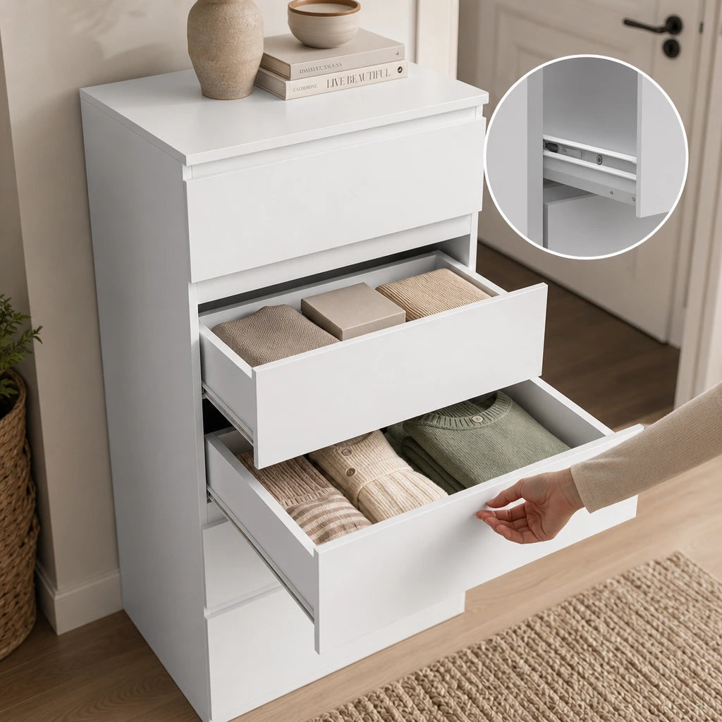 White 6-Drawer Tallboy Chest of Drawers - 60cm Narrow Bedroom Storage