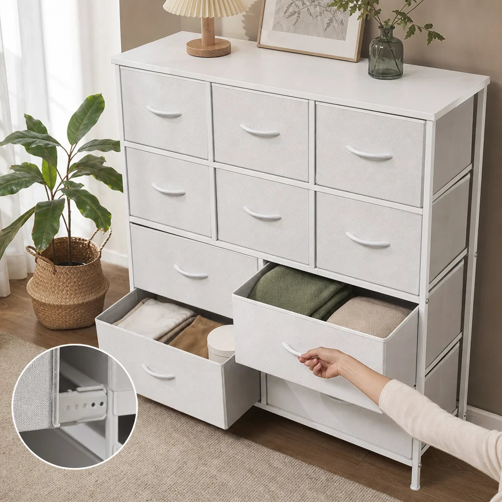 10-Drawer Fabric Chest of Drawers - 100cm Bedroom Storage