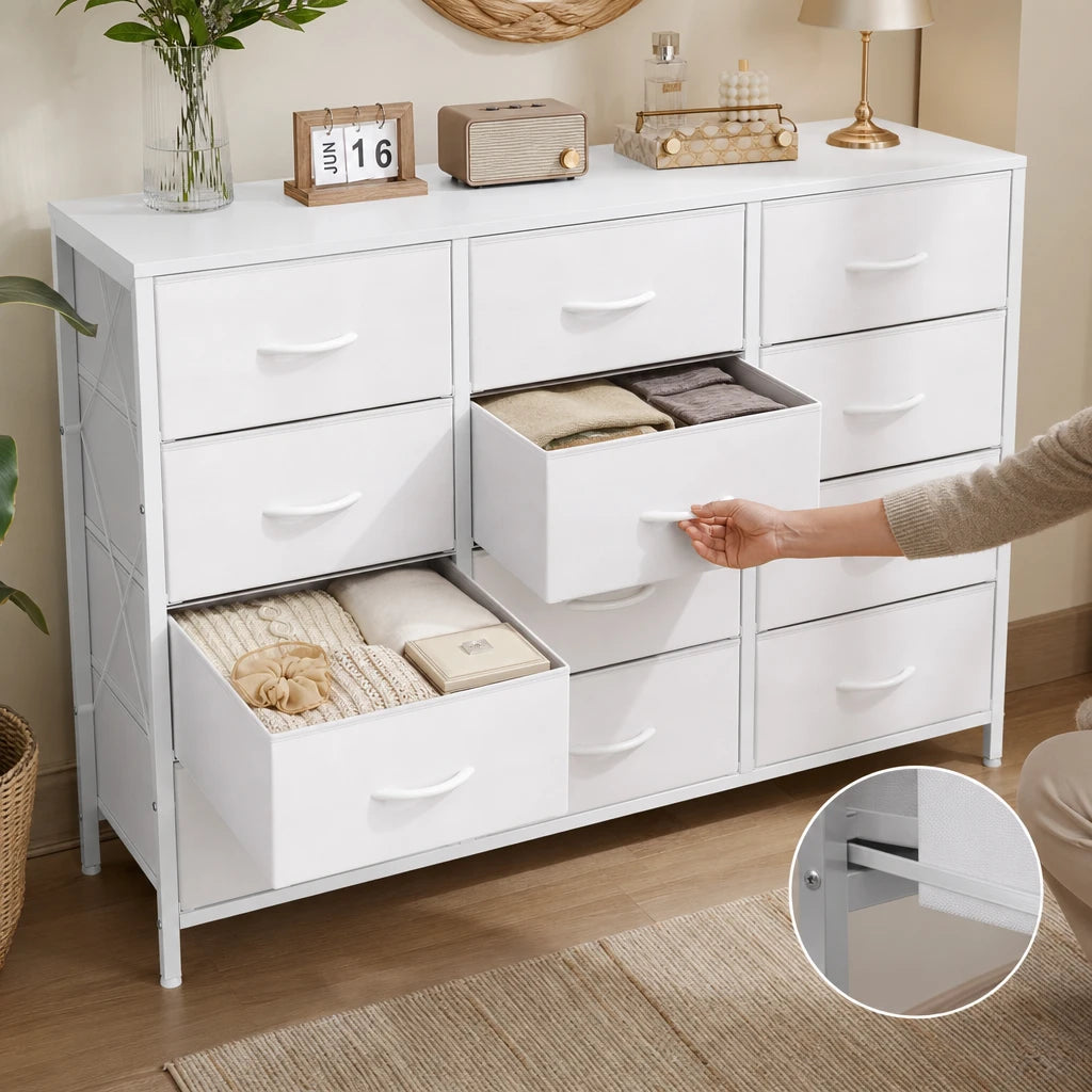 12-Drawer Fabric Chest of Drawers - 120cm Wide Bedroom Storage