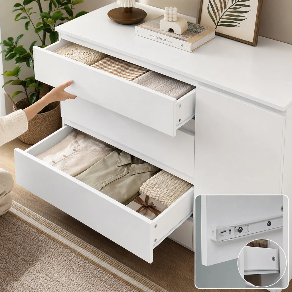 White Handle-Less Chest of Drawers - 100cm Wide Bedroom Storage
